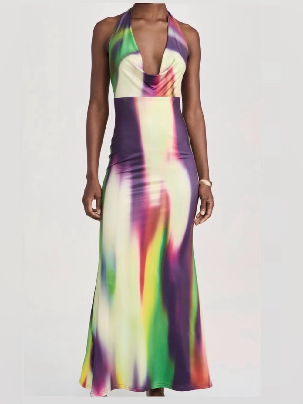Halter Cowl-Neck Multicolor Maxi Dress